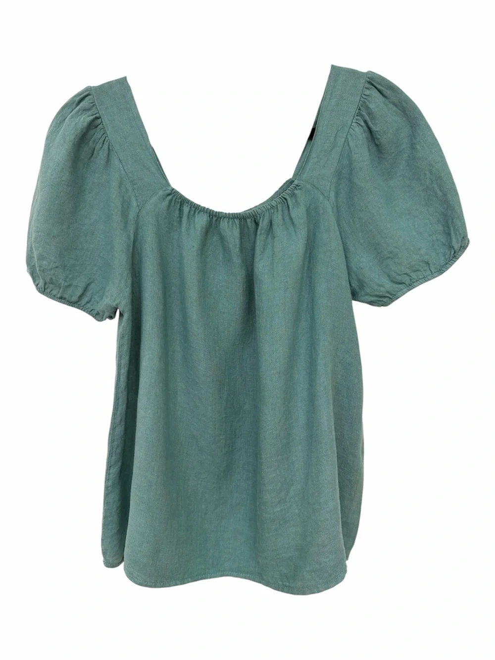 Bellambia Linen Sage Puff Sleeve Scoop Neck Blouse - Picture 1 of 5